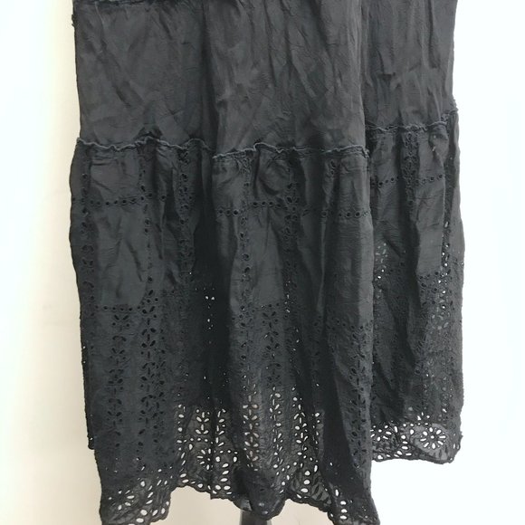 Johnny Was vintage black eyelet lace tiered long maxi skirt L - Picture 2 of 3